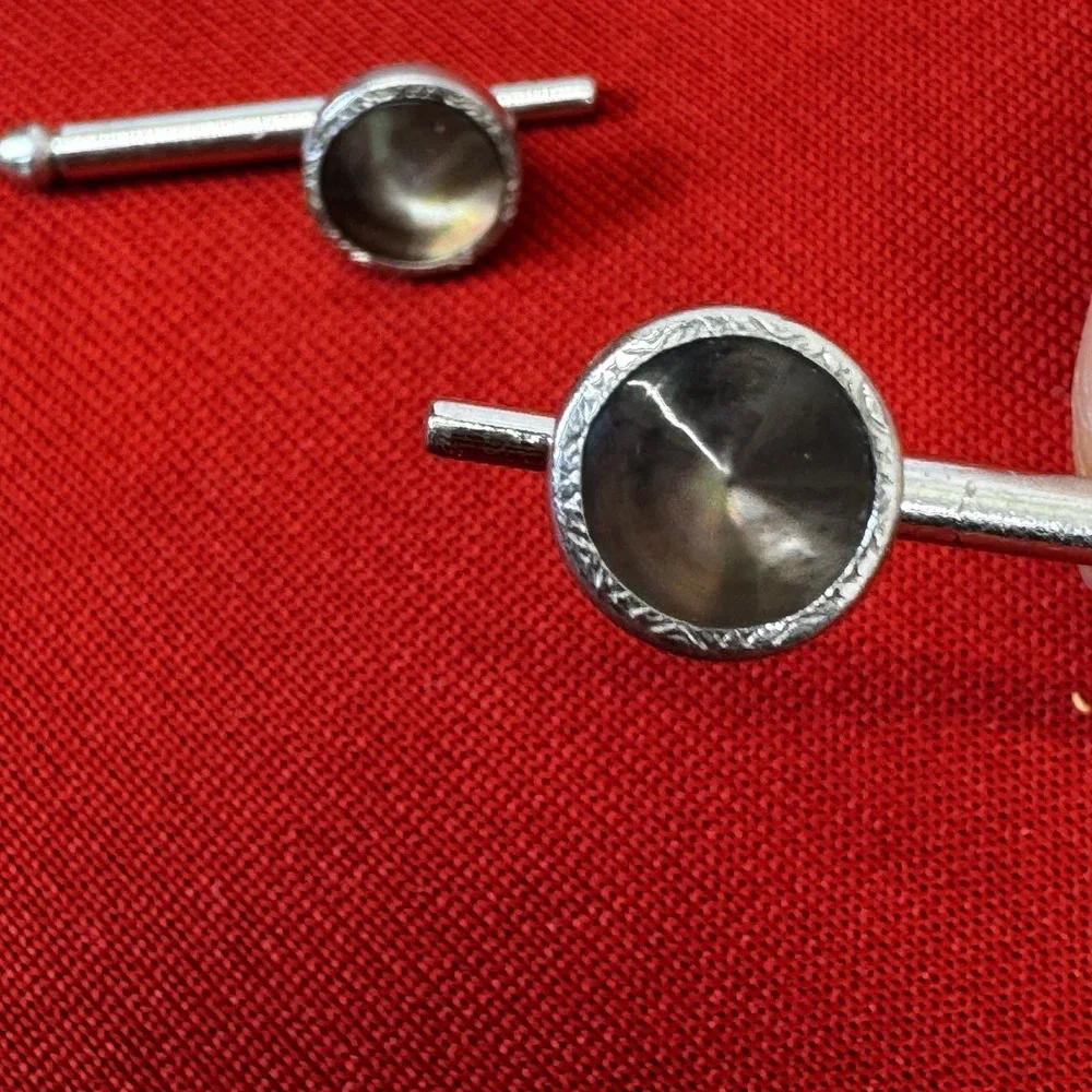 Vintage Round Abalone Silver Tone‎ Formal Tux Prom Shirt Stud Button Cufflinks